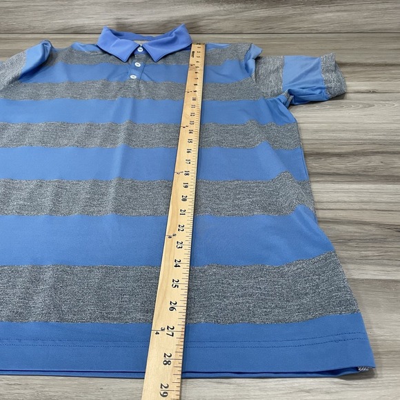 Adi Pure By Adidas Polo Shirt Mens Medium Blue Striped Golf Light Weight Stretch - Picture 6 of 10